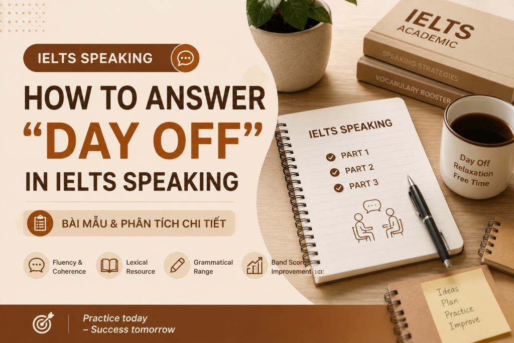 Hướng dẫn trả lời chủ đề Day Off trong IELTS Speaking với bài mẫu Band 7.0+ và chiến lược phát triển ý tự nhiên.