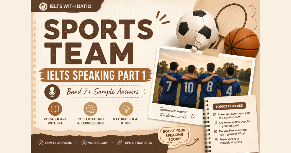 Sports Team là topic phổ biến trong IELTS Speaking Part 1 với các câu hỏi liên quan đến football, teamwork và hobbies. Để trả lời tốt, thí sinh nên dùng personal experience và collocations tự nhiên.