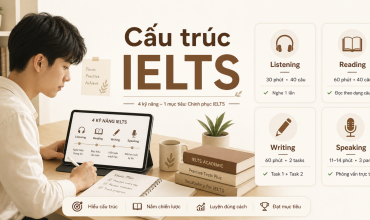 Cau truc bai thi IELTS gom Listening Reading Writing Speaking
