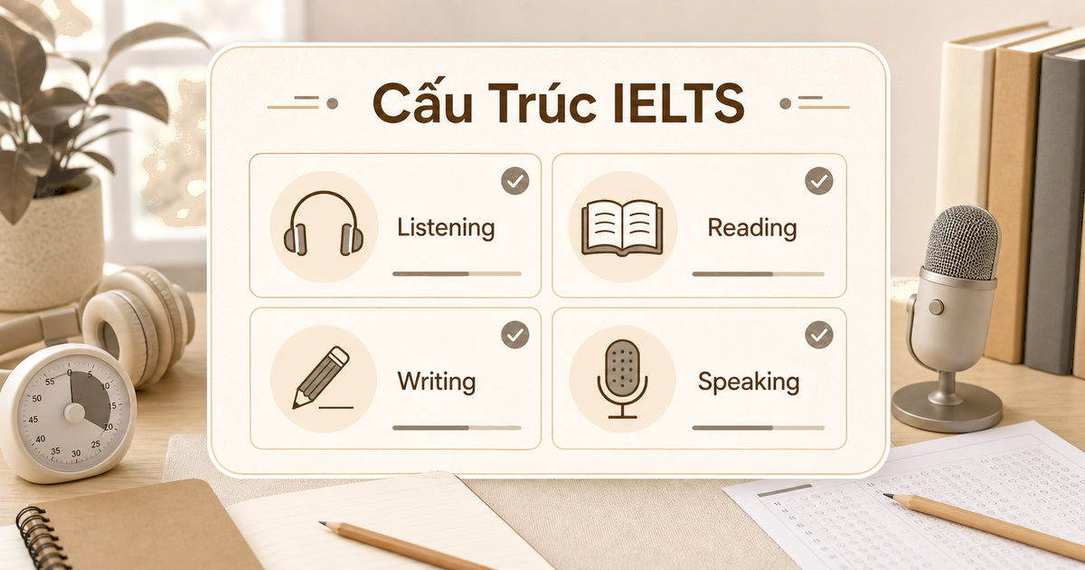 Cấu trúc bài thi IELTS mới nhất gồm Listening Reading Writing Speaking