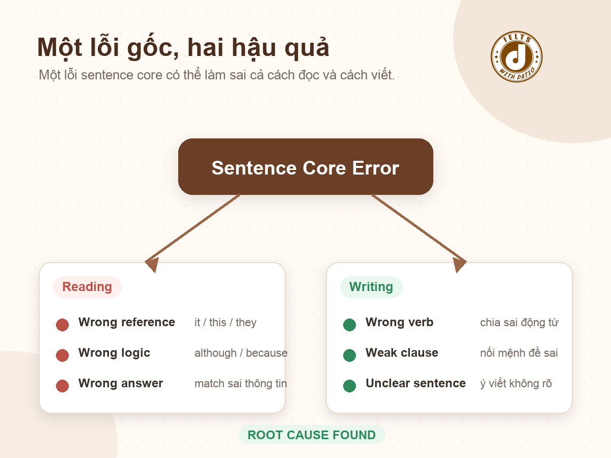 Sơ đồ lỗi ngữ pháp kéo sai Reading và Writing IELTS