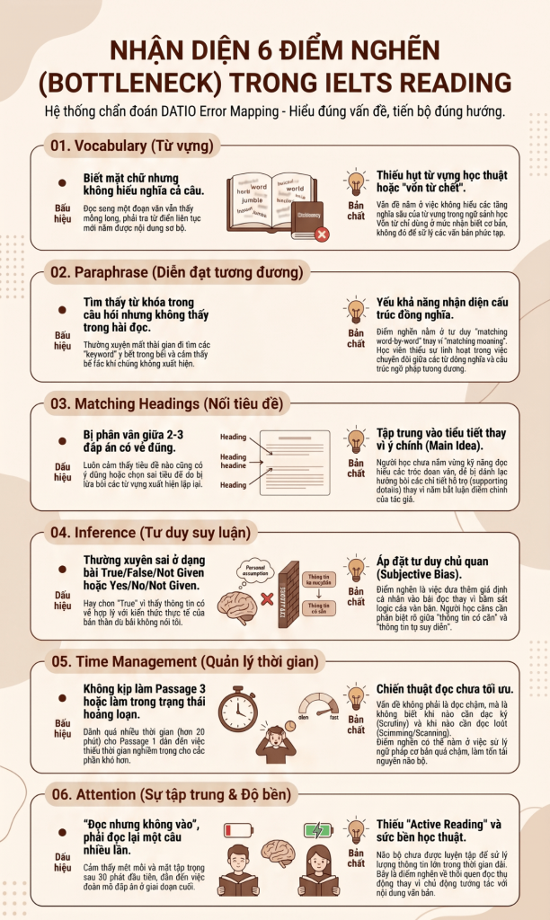 infographic learning bottleneck phổ biến trong IELTS READING để giúp tăng band điểm IELTS