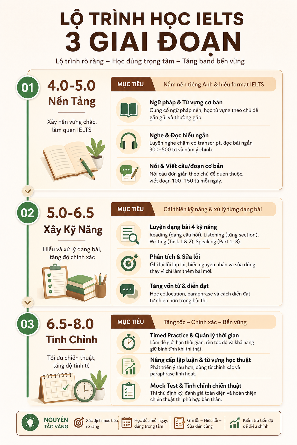 Lộ trình học IELTS 3 giai đoạn từ nền tảng đến nâng cao