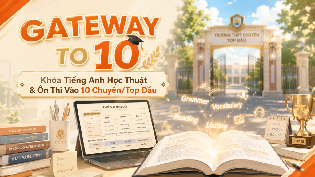 Lộ trình tiếng Anh học thuật lớp 9 toàn diện giúp học sinh bứt phá điểm số thi vào 10 trường Chuyên và Top đầu. Vá nền tảng, phát triển tư duy học thuật, luyện đề thực chiến cùng giảng viên IELTS 8.0+. Đăng ký test năng lực miễn phí ngay.