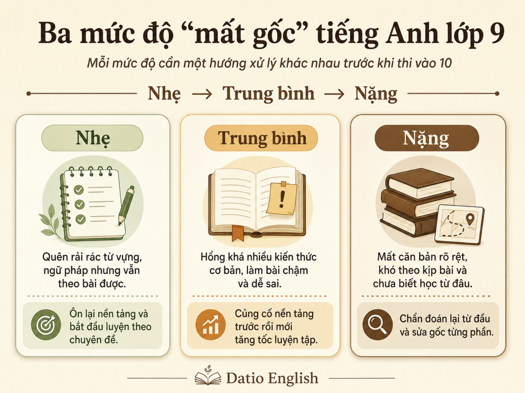 Ba mức độ mất gốc tiếng Anh lớp 9 và hướng xử lý trước khi thi vào 10